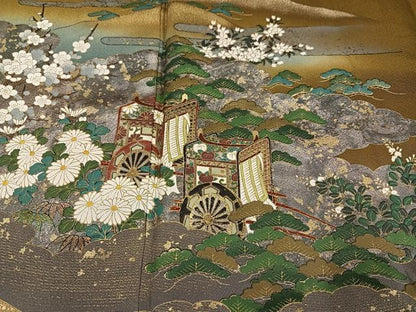 平和屋着物●豪華色留袖 手描き 松竹梅御所車文 暈し染め 金彩 正絹 逸品 AABB1499ph
