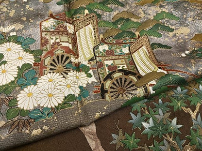平和屋着物●豪華色留袖 手描き 松竹梅御所車文 暈し染め 金彩 正絹 逸品 AABB1499ph