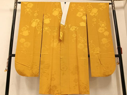 平和屋着物●振袖用長襦袢 袷 梅地紋 色無地 山吹色 正絹 逸品 AABB1514ph