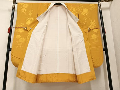平和屋着物●振袖用長襦袢 袷 梅地紋 色無地 山吹色 正絹 逸品 AABB1514ph