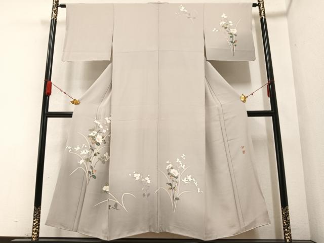 平和屋着物●京加賀友禅　百貫達雄　訪問着　枝花文　暈し染め　正絹　逸品　AABB1516ph