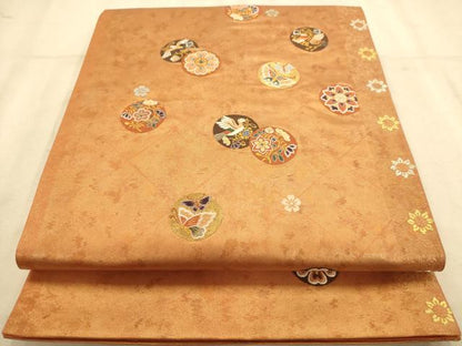 平和屋着物◎六通柄袋帯 唐織 花鳥文 蝶 金糸 正絹 逸品 AABB1529dt