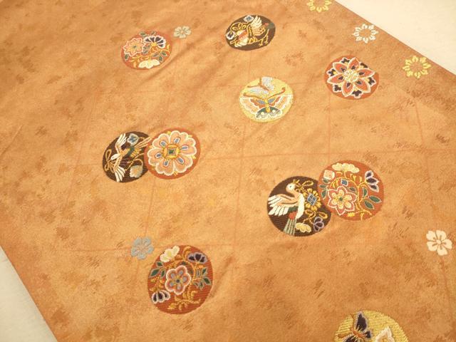 平和屋着物◎六通柄袋帯 唐織 花鳥文 蝶 金糸 正絹 逸品 AABB1529dt