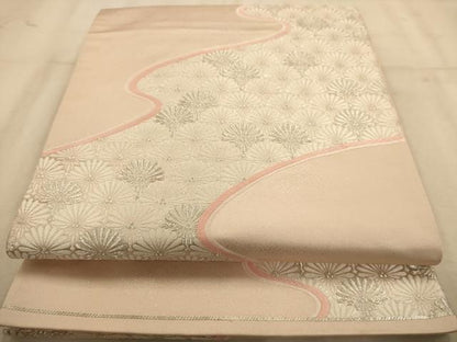 平和屋着物◎六通柄袋帯 唐織 流水花文 銀糸 正絹 逸品 AABB1536dt