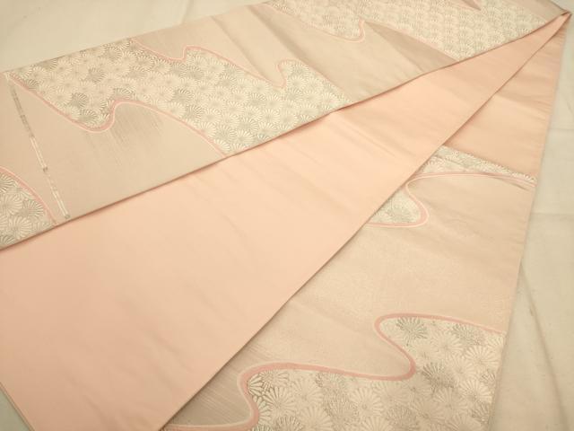 平和屋着物◎六通柄袋帯 唐織 流水花文 銀糸 正絹 逸品 AABB1536dt