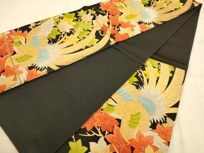 平和屋着物◎六通柄袋帯 唐織 花鳥文 黒地 金銀糸 正絹 逸品 AABB1548dt