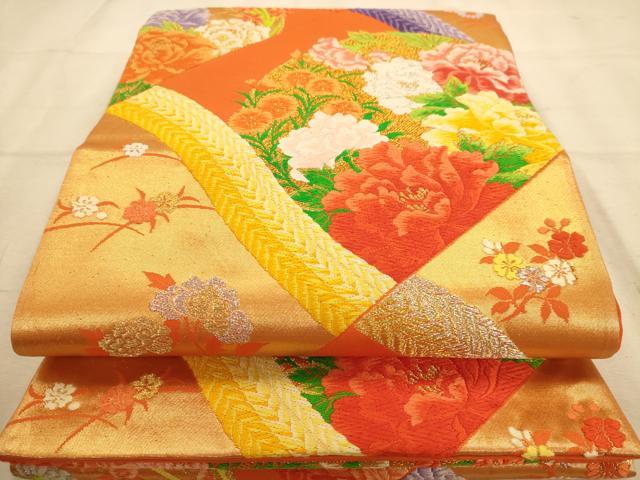 平和屋着物◎六通柄袋帯　唐織　草花文　金銀糸　正絹　逸品　AABB1567dt