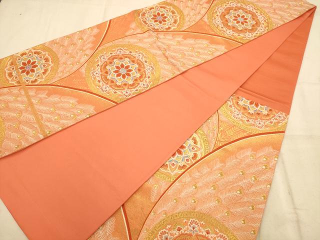 平和屋着物◎六通柄袋帯　唐織　正倉院孔雀羽文　金糸　正絹　逸品　AABB1570dt