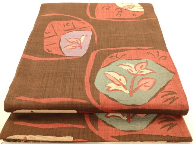 平和屋着物◎六通柄袋帯　幾何学花文　正絹　逸品　AABB1572dt