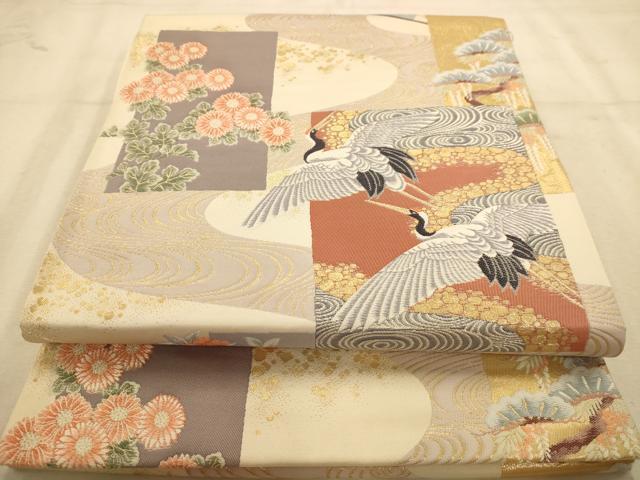 平和屋着物◎六通柄袋帯 唐織 飛鶴花文 金糸 正絹 逸品 AABB1585dt