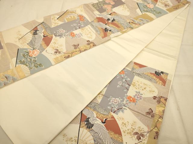 平和屋着物◎六通柄袋帯 唐織 飛鶴花文 金糸 正絹 逸品 AABB1585dt