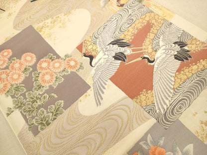平和屋着物◎六通柄袋帯 唐織 飛鶴花文 金糸 正絹 逸品 AABB1585dt