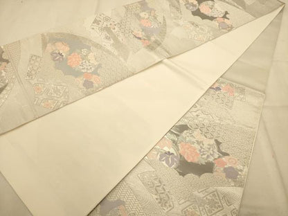 平和屋着物◎六通柄袋帯 唐織 地紙重ね花文 プラチナ箔二重織 正絹 逸品 AABB1596dt