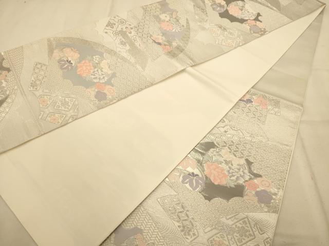 平和屋着物◎六通柄袋帯 唐織 地紙重ね花文 プラチナ箔二重織 正絹 逸品 AABB1596dt