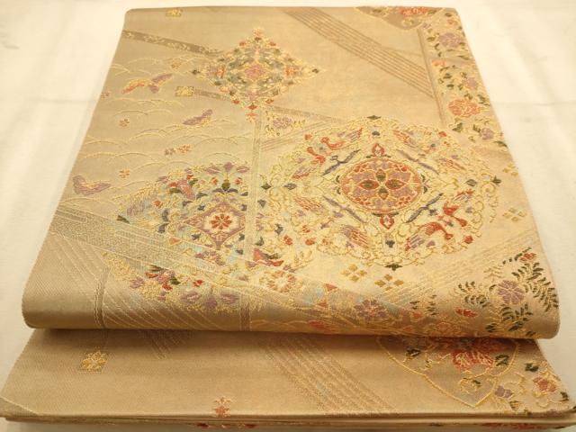 平和屋着物◎六通柄袋帯　虹彩宝飾文　金糸　引箔　正絹　逸品　AABB1597dt