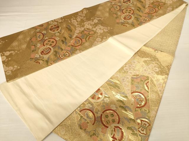 平和屋着物◎六通柄袋帯 熨斗花文 金糸 正絹 逸品 AABB1599dt