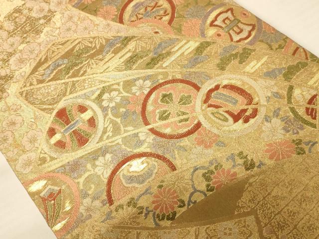 平和屋着物◎六通柄袋帯 熨斗花文 金糸 正絹 逸品 AABB1599dt
