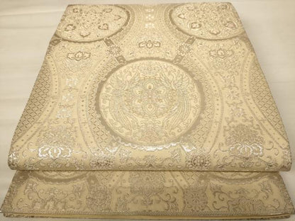 平和屋着物◎六通柄袋帯 鳳凰花文 銀糸 正絹 逸品 AABB1600dt