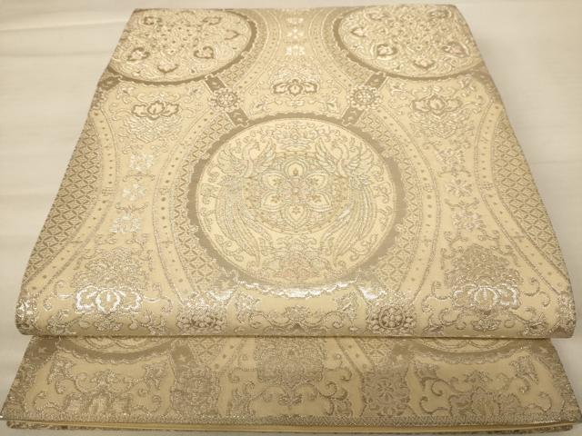 平和屋着物◎六通柄袋帯 鳳凰花文 銀糸 正絹 逸品 AABB1600dt