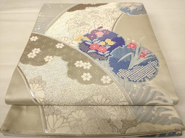 平和屋着物◎六通柄袋帯 唐織 慶長彩華 銀糸 正絹 逸品 AABB1601dt