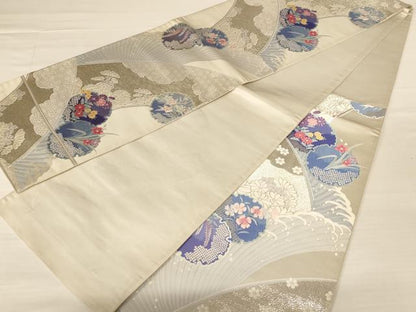 平和屋着物◎六通柄袋帯 唐織 慶長彩華 銀糸 正絹 逸品 AABB1601dt