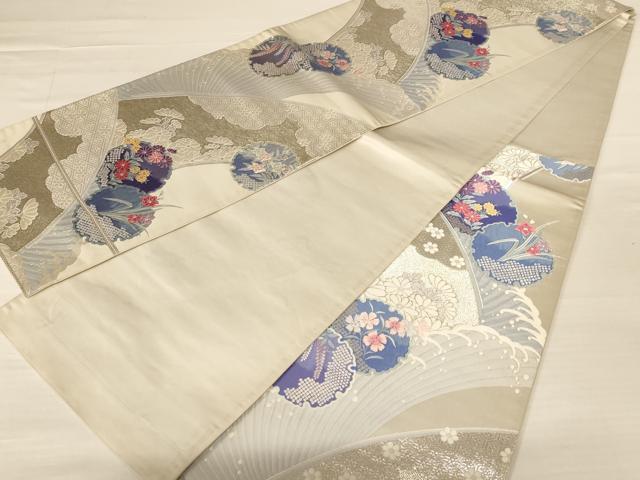 平和屋着物◎六通柄袋帯 唐織 慶長彩華 銀糸 正絹 逸品 AABB1601dt