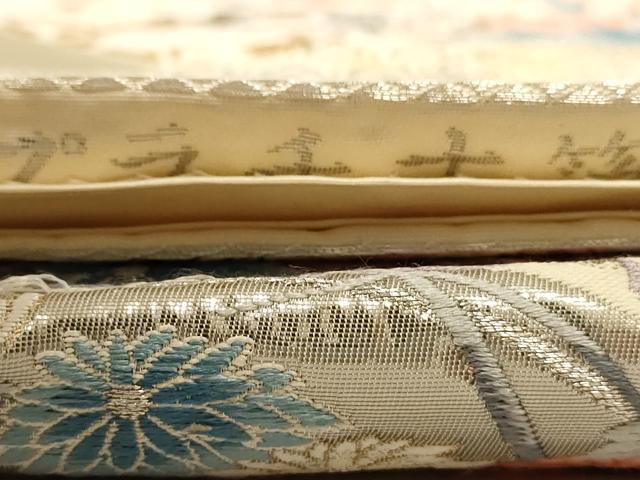 平和屋着物◎六通柄袋帯 唐織 御所車花文 プラチナ箔 正絹 逸品 AABB1604dt