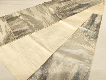 平和屋着物◎六通柄袋帯 広河原 金銀糸 正絹 逸品 AABB1612dt