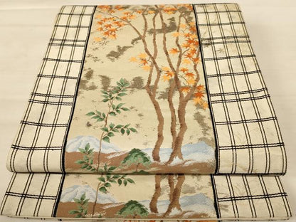 平和屋着物◎六通柄袋帯 唐織 枝楓文 金糸 正絹 逸品 AABB1613dt