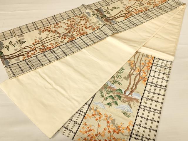 平和屋着物◎六通柄袋帯 唐織 枝楓文 金糸 正絹 逸品 AABB1613dt