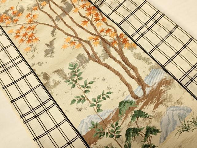 平和屋着物◎六通柄袋帯 唐織 枝楓文 金糸 正絹 逸品 AABB1613dt
