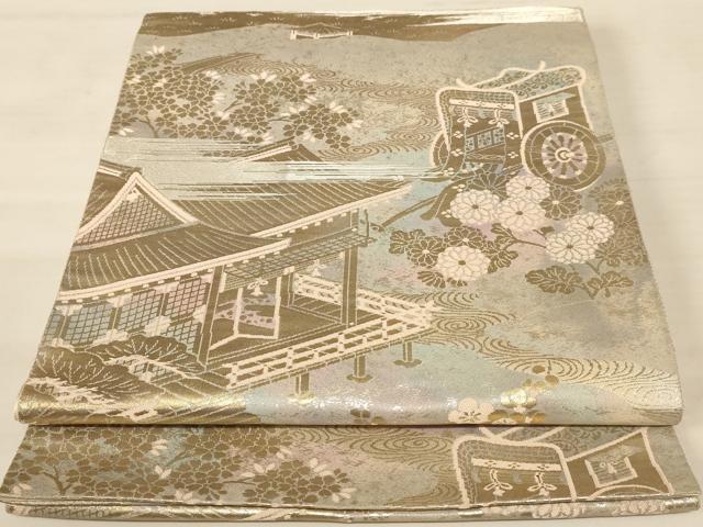 平和屋着物◎西陣 服部織物謹製 六通柄袋帯 風景文 こはく錦 二重箔織手工 正絹 逸品 AABB1616dt