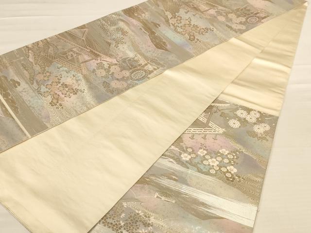 平和屋着物◎西陣 服部織物謹製 六通柄袋帯 風景文 こはく錦 二重箔織手工 正絹 逸品 AABB1616dt
