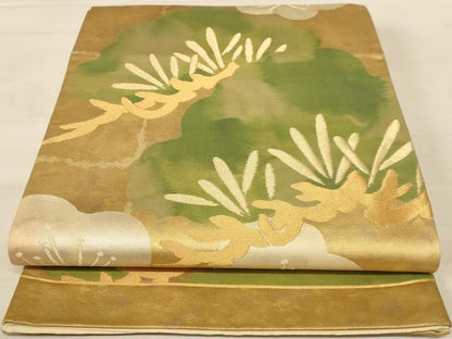 平和屋着物◎西陣 六通柄袋帯 梅と松 金糸 正絹 逸品 AABB1617dt