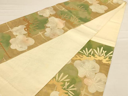 平和屋着物◎西陣 六通柄袋帯 梅と松 金糸 正絹 逸品 AABB1617dt