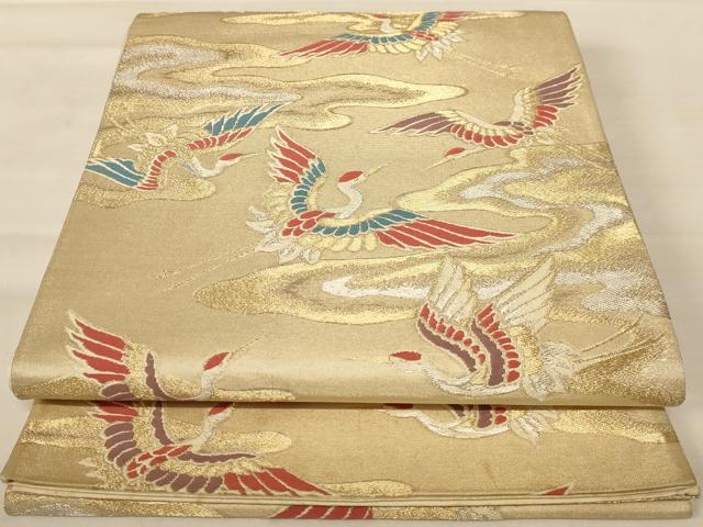 平和屋着物◎六通柄袋帯　唐織　飛鶴文　金銀糸　正絹　逸品　AABB1618dt