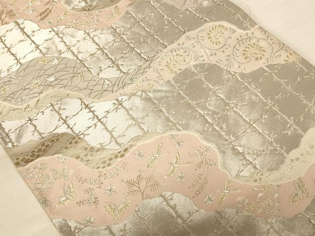 平和屋着物◎西陣 服部織物謹製 六通柄袋帯 道長花鳥文 金銀糸 正絹 逸品 AABB1620dt