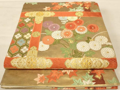 平和屋着物◎六通柄袋帯 唐織 草花文 金銀糸 正絹 逸品 AABB1625dt