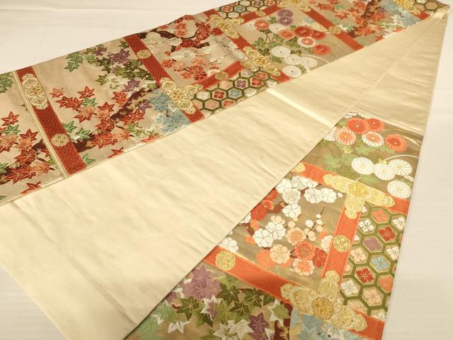 平和屋着物◎六通柄袋帯 唐織 草花文 金銀糸 正絹 逸品 AABB1625dt