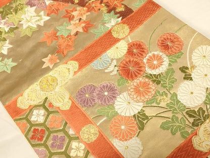 平和屋着物◎六通柄袋帯 唐織 草花文 金銀糸 正絹 逸品 AABB1625dt