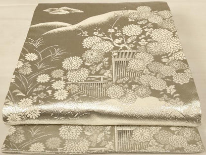 平和屋着物◎六通柄袋帯 風景文 プラチナ銀箔二重織 正絹 逸品 AABB1627dt