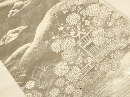 平和屋着物◎六通柄袋帯 風景文 プラチナ銀箔二重織 正絹 逸品 AABB1627dt