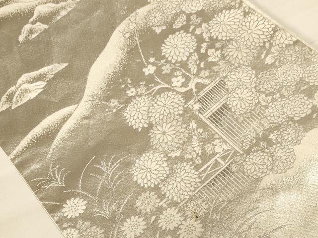 平和屋着物◎六通柄袋帯 風景文 プラチナ銀箔二重織 正絹 逸品 AABB1627dt