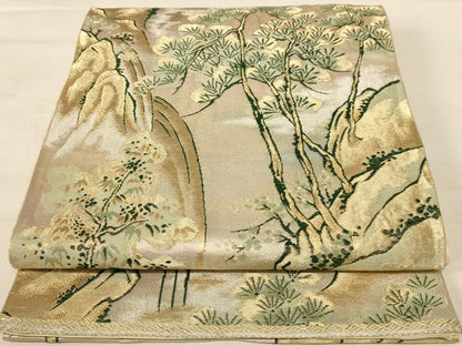 平和屋着物◎六通柄袋帯 唐織 樹林文 金糸 正絹 逸品 AABB1629dt