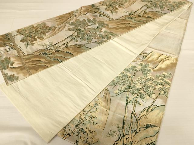平和屋着物◎六通柄袋帯 唐織 樹林文 金糸 正絹 逸品 AABB1629dt