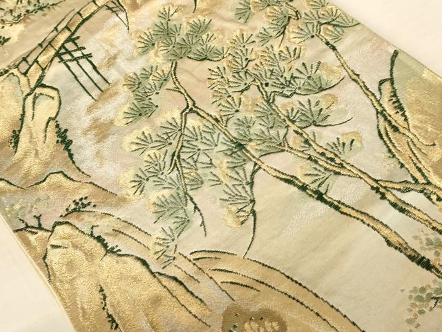 平和屋着物◎六通柄袋帯 唐織 樹林文 金糸 正絹 逸品 AABB1629dt