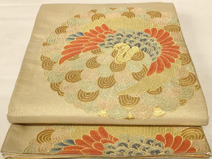 平和屋着物◎六通柄袋帯 飛鶴文 金糸 正絹 逸品 AABB1631dt
