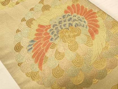 平和屋着物◎六通柄袋帯 飛鶴文 金糸 正絹 逸品 AABB1631dt