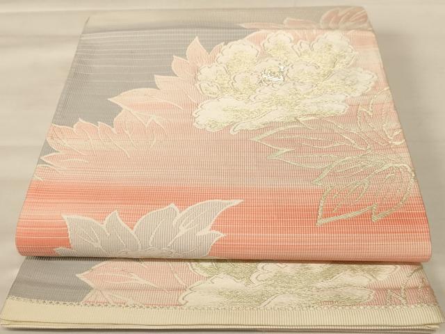 平和屋着物◎六通柄袋帯　唐織　草花文　金銀糸　正絹　逸品　AABB1636dt