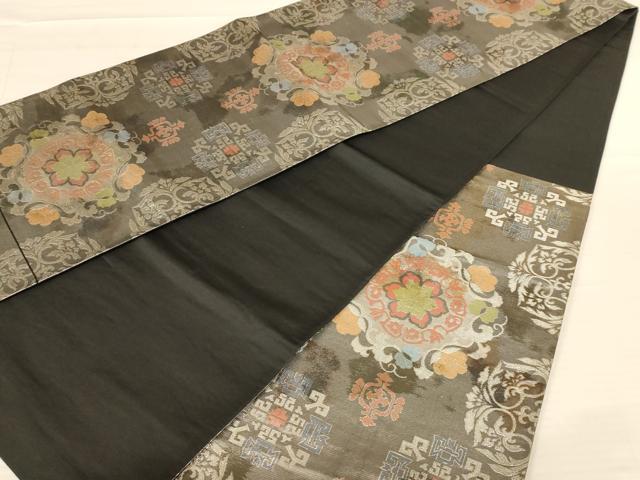 平和屋着物◎六通柄袋帯 更紗花文 銀糸 正絹 逸品 AABB1637dt
